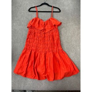 Future Collective Red Orange Smocked Ruffle Mini Dress Large NWT